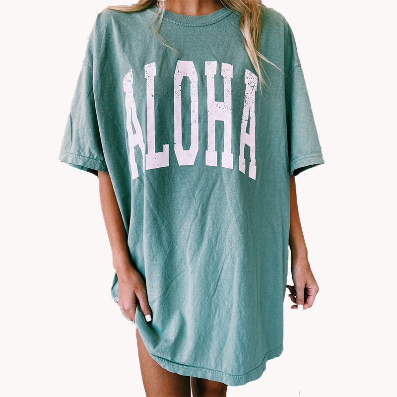 Oversized T-shirt for women with creative Aloha print Lune London