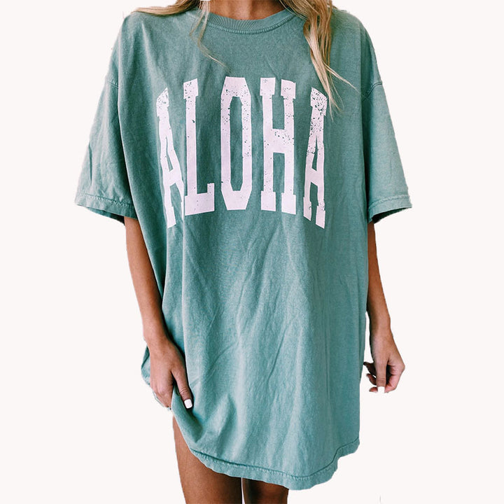 Oversized T-shirt for women with creative Aloha print Lune London