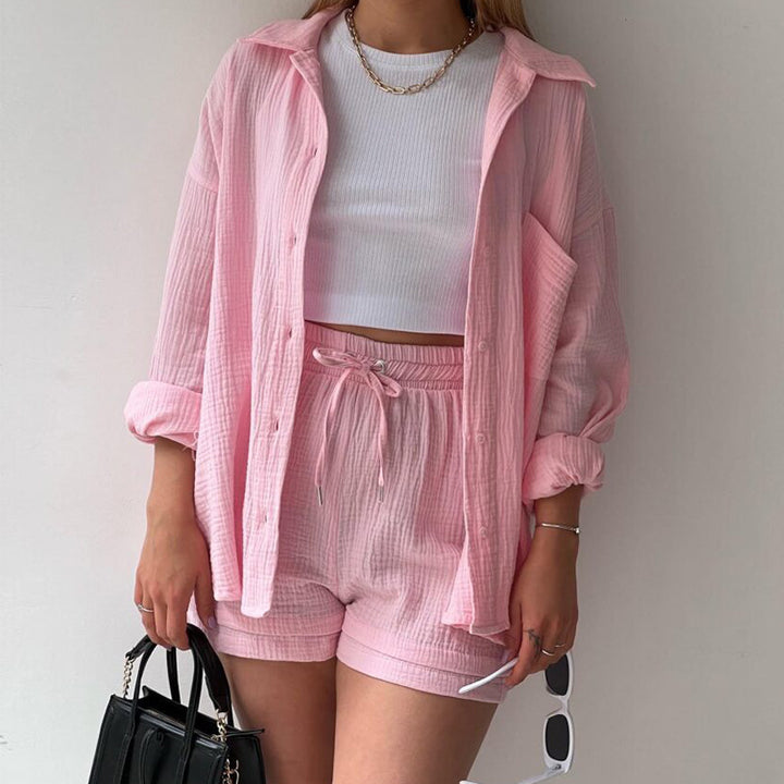 Casual set for women with short sleeves in breathable material with elastic waist Lune London