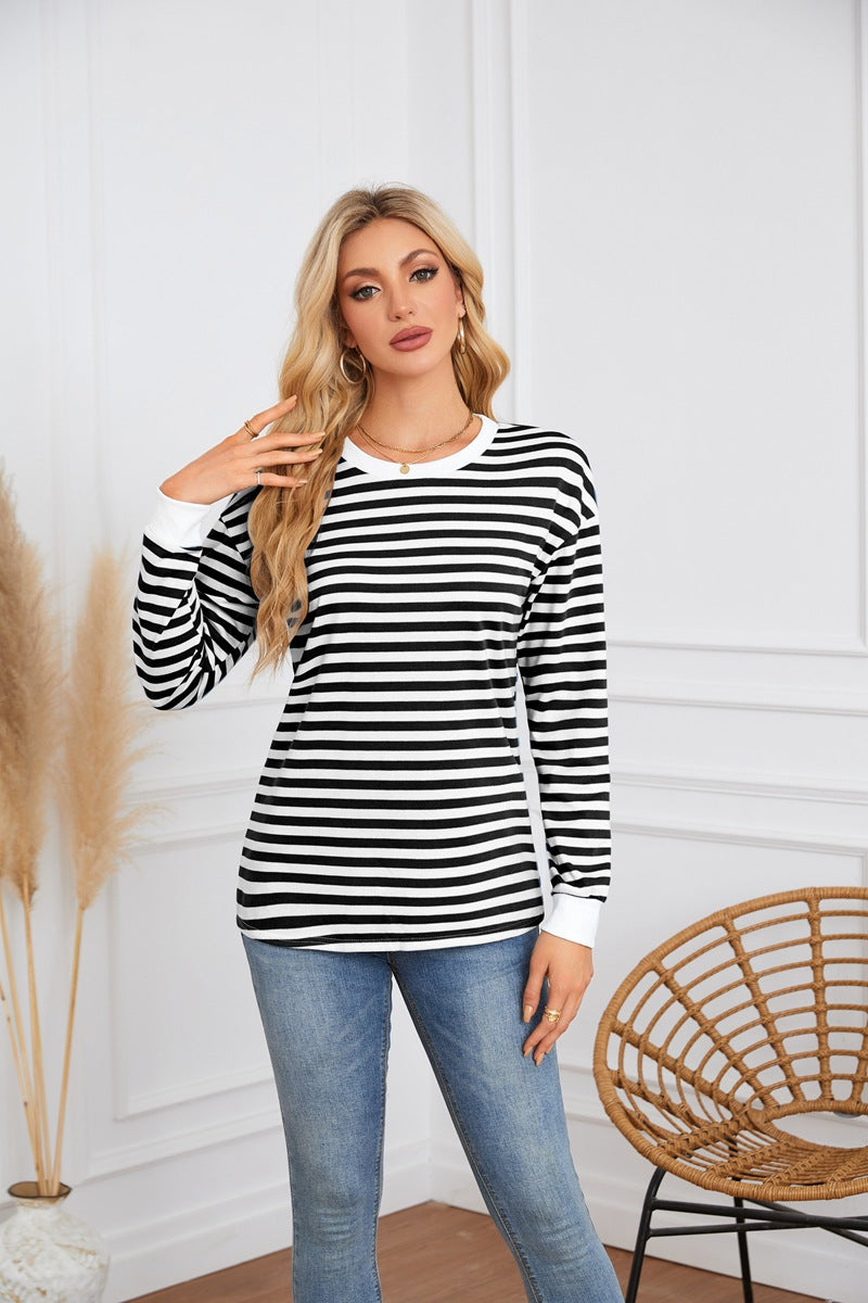 Striped long sleeve ladies t-shirt with round neck Lune London