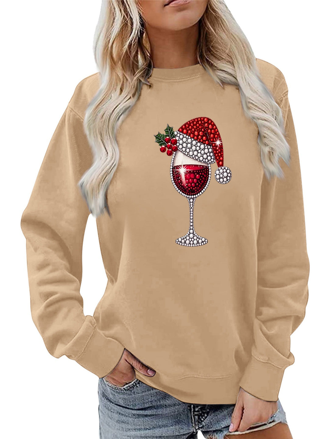 Sweatshirt pour femmes avec doublure douce et motif festif en vin Chic & Stil
