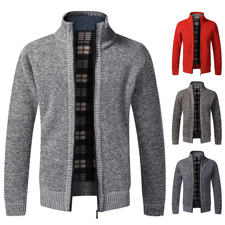 Trendy knitted jacket for men with high collar and practical pockets Lune London