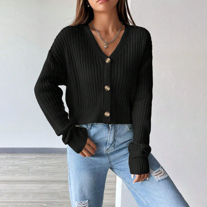 Women's fashionable cardigan with V-neck and button placket Lune London