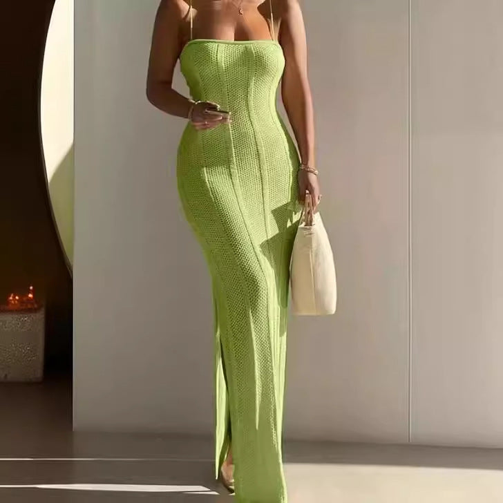 Ladies Knit Maxi Dress with sophisticated cut and side slit Lune London