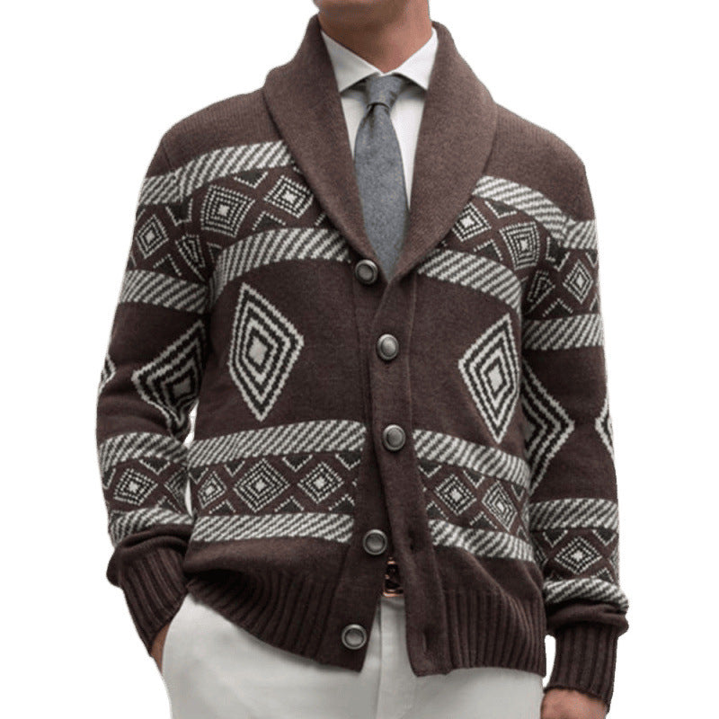 Men's knit jacket with a modern graphic pattern and a classic collar Lune London