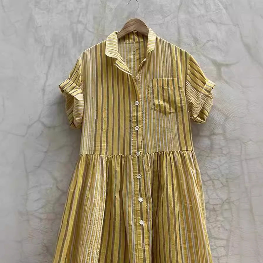 Women Long Shirt Dress with Stripes and Pockets Lune London