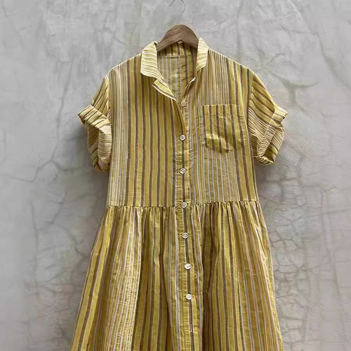 Women Long Shirt Dress with Stripes and Pockets Lune London