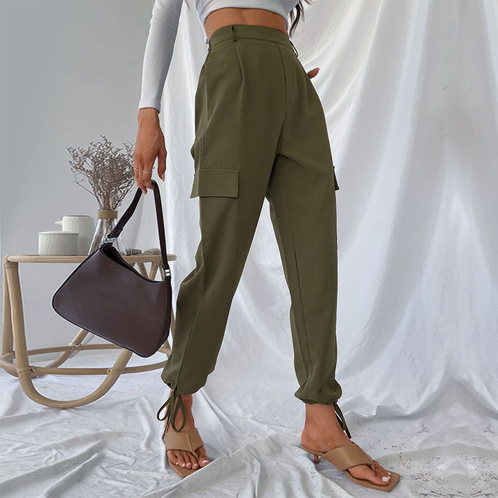 Women High-waisted cargo pants with adjustable ankle ties Lune London