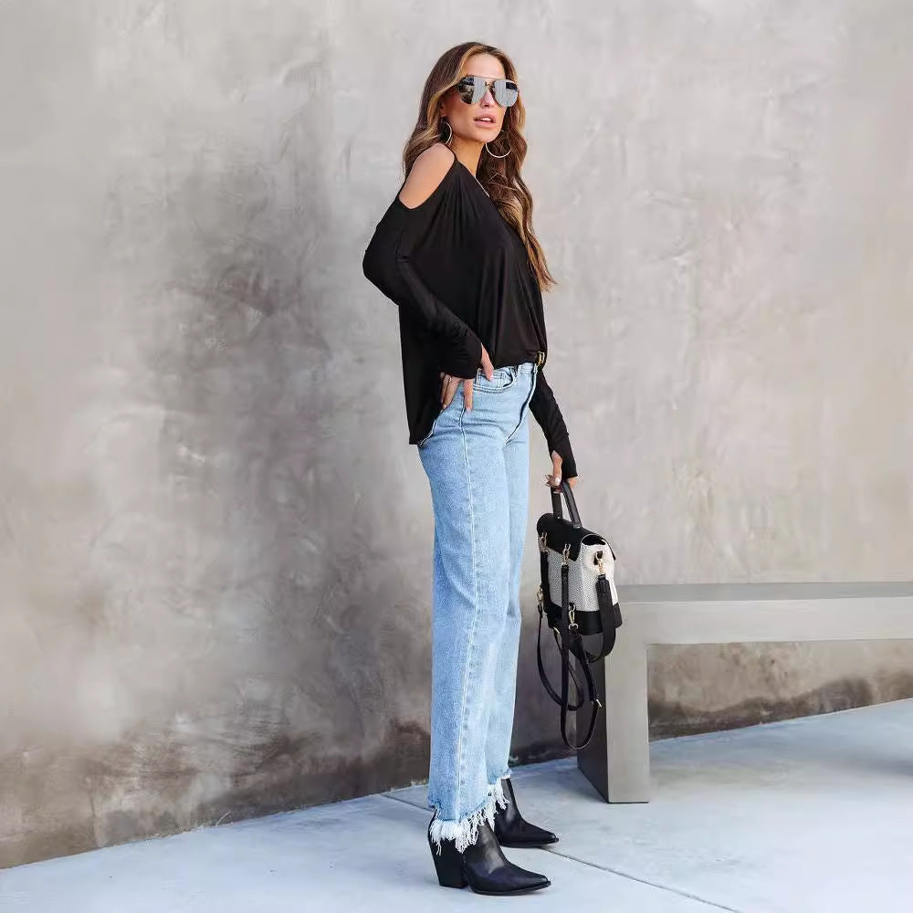 Women long t-shirt with long sleeves casual with slits Lune London
