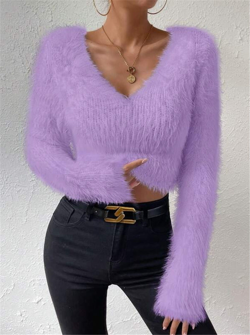 Ladies soft and stylish sweater with a plunging V-neckline and long sleeves Lune London