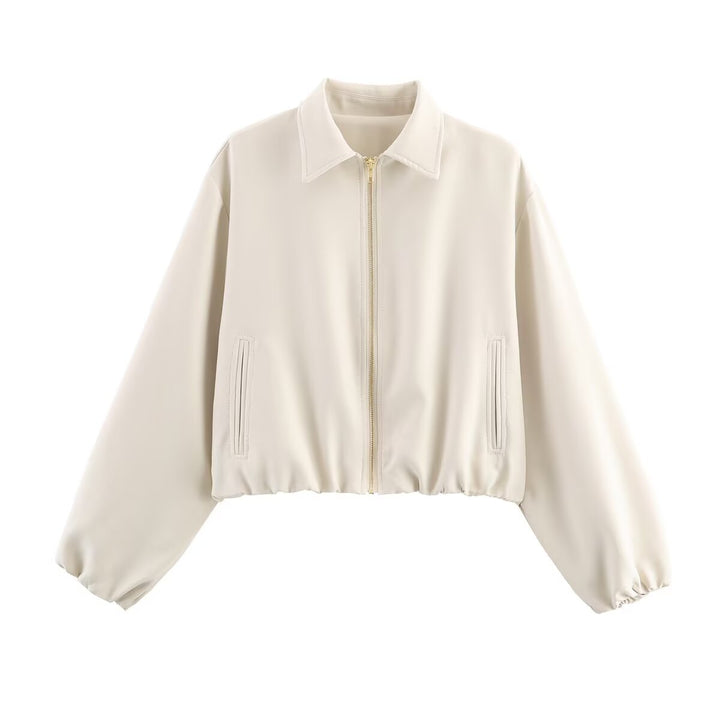 Fashionable cropped women's jacket with decorative zipper and elastic hem Lune London