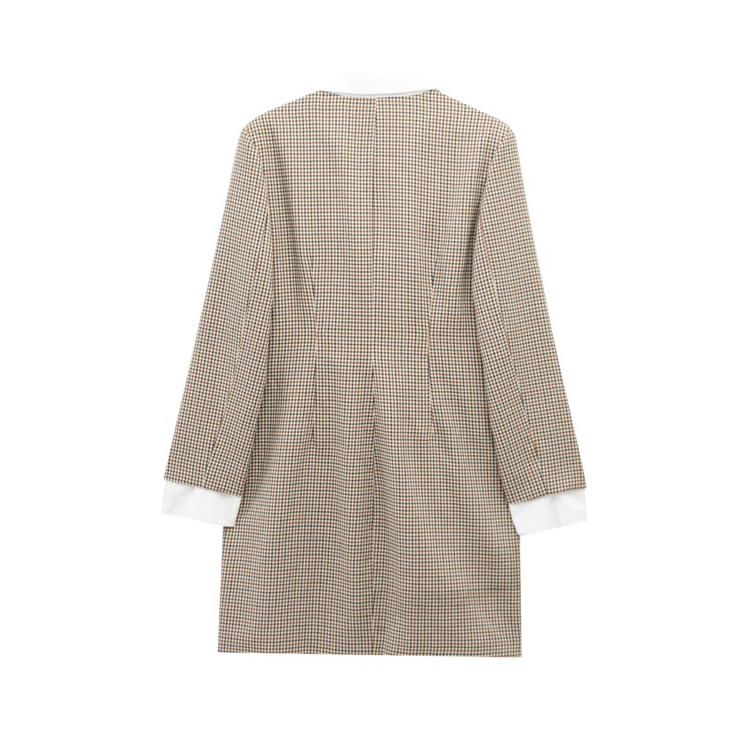 Shawl collar checkered pattern jacket for women with button details Lune London