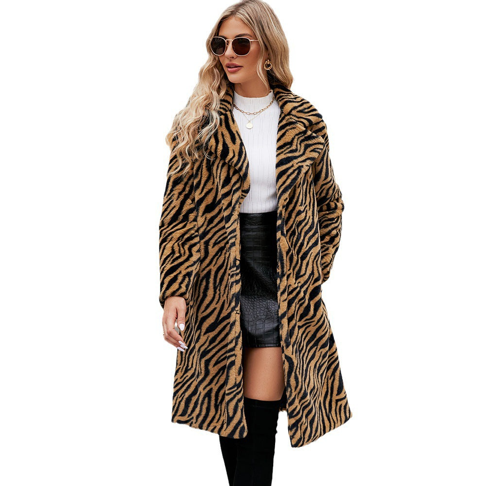 Luxurious animal fur coat for ladies with modern zebra pattern Lune London