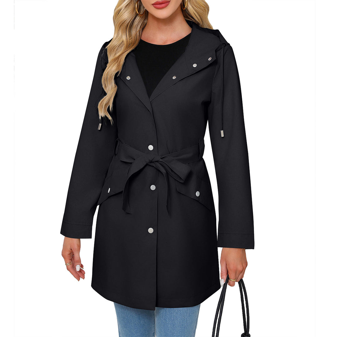 Modest outdoor jacket for ladies with belt and hood Lune London