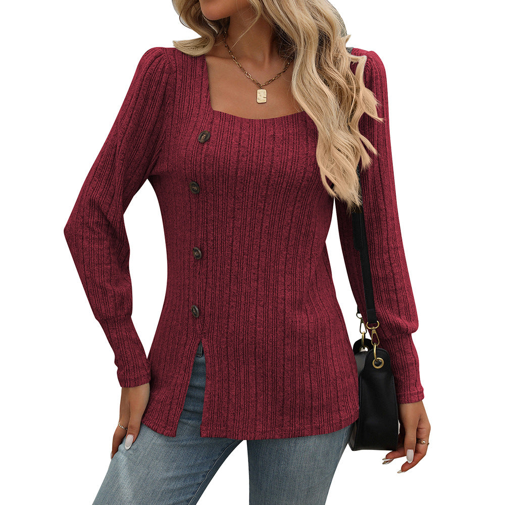 Top en tricot pour femmes avec encolure carrée et détails de boutons Chic & Stil