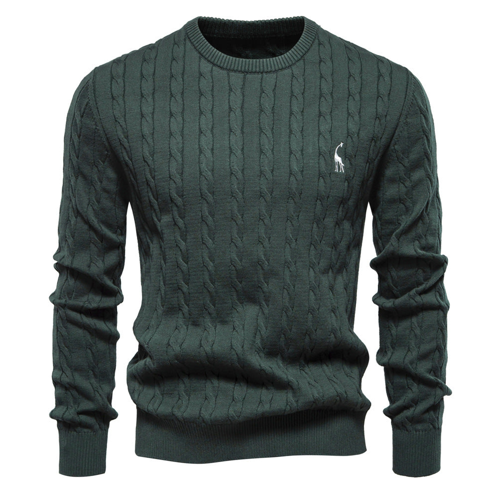 Men's Knitted Sweater with Cable Pattern and Round Neck Lune London