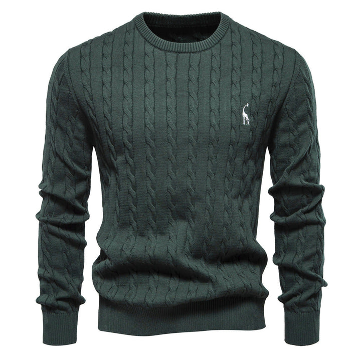 Men's Knitted Sweater with Cable Pattern and Round Neck Lune London