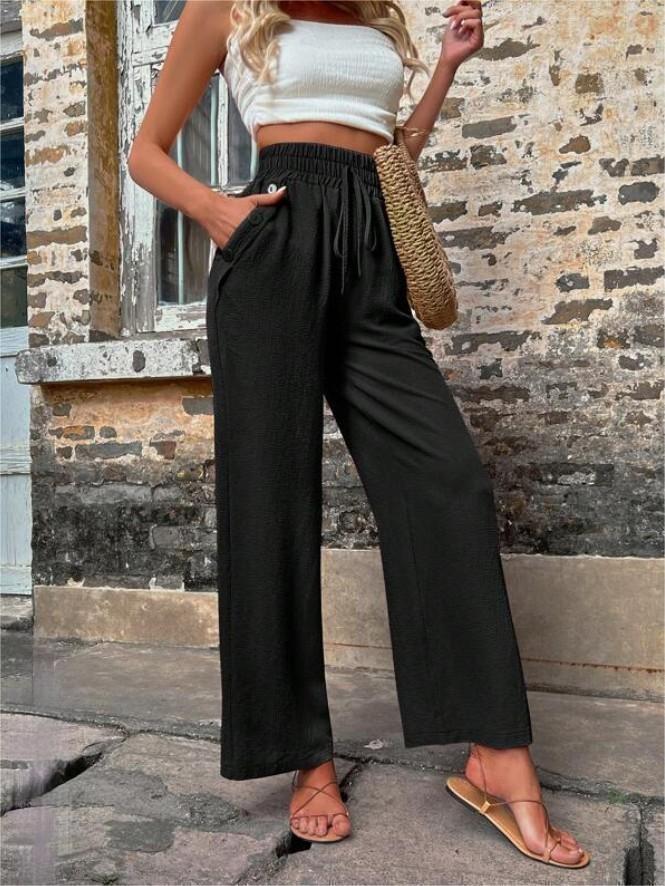 Women Stylish Leisure Pants with Elastic Waistband and Side Pockets Lune London