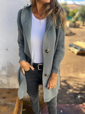 Ladies long cardigan with hood and pockets Lune London