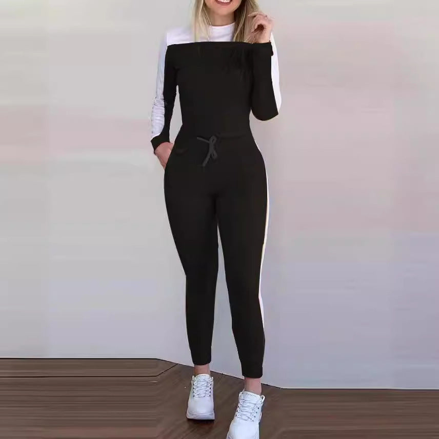 Women Sporty Jumpsuit with Removable Straps and Contrasting Side Stripes Lune London