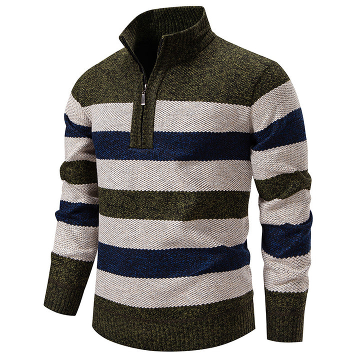 Trendy knitted sweater for men with high collar and contrasting stripes Lune London