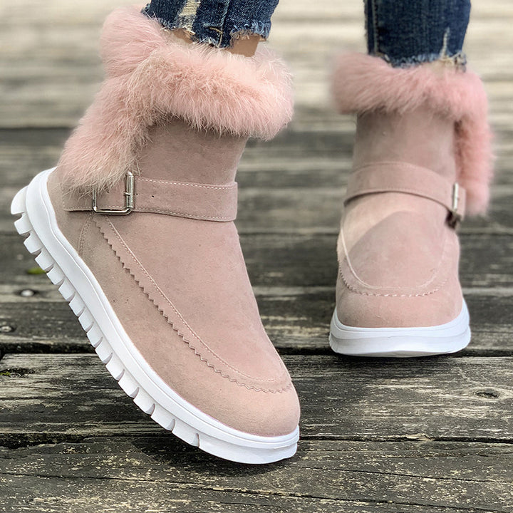 Warm lined boots for women with trendy fur trim Lune London