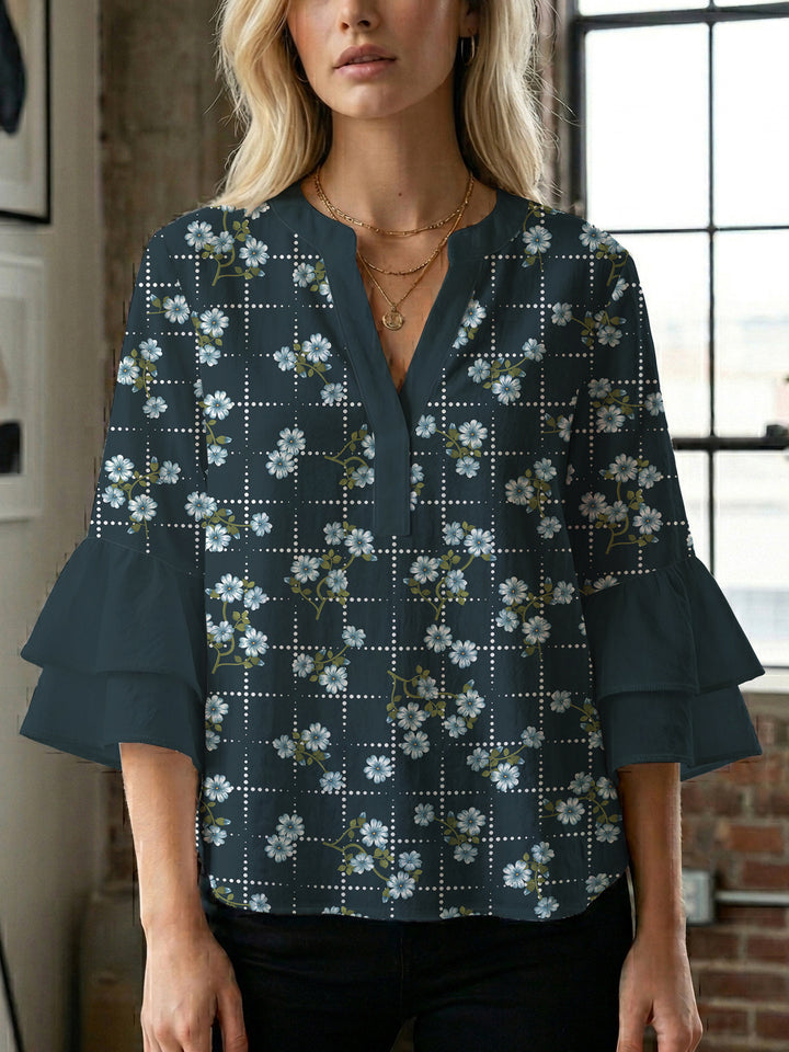 Women's blouse with voluminous sleeves and floral design Lune London