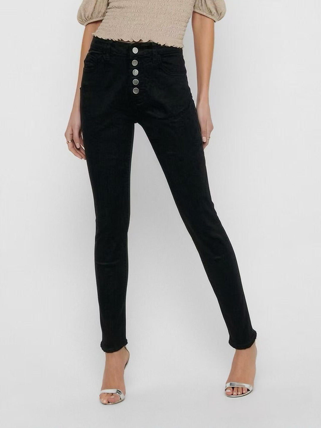 Women's Slim-Fit Jeans with Elegant Button Placket and High Waist Lune London