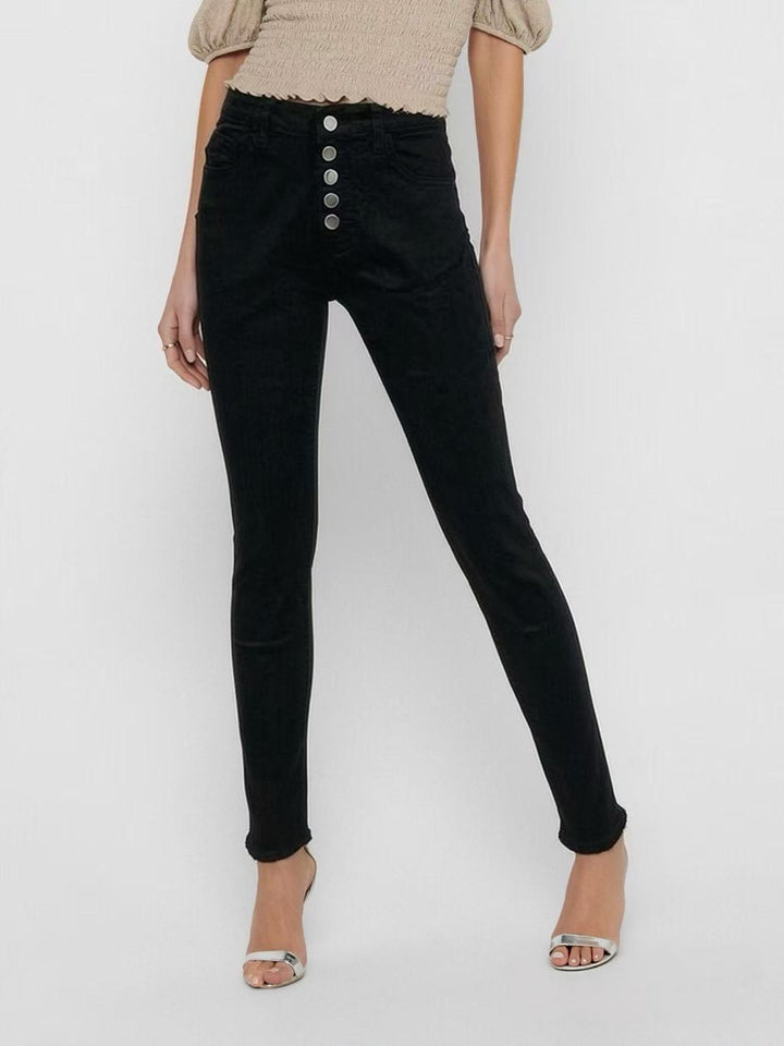 Women's Slim-Fit Jeans with Elegant Button Placket and High Waist Lune London