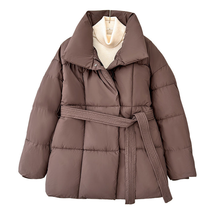 Ladies trendy quilted jacket with belt and high collar Lune London