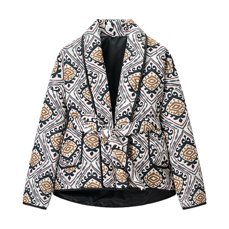 Trendy blazer jacket for women with adjustable waist belt and unique pattern Lune London