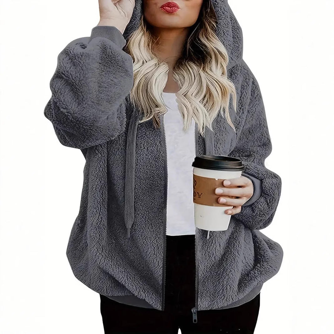 Ladies Soft Hooded Jacket with Zipper Closure and Chic Practical Design