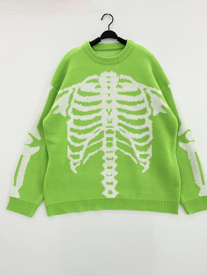 Ladies Oversized Sweater with Chic Skeleton Print and Style