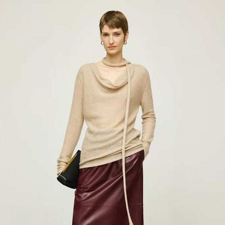 Ladies Elegant Knit Top with Open Neckline and Tie Lune London
