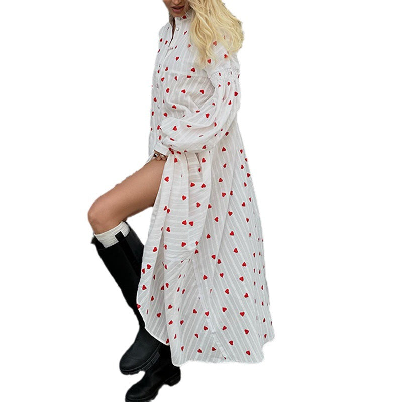 Maxi cotton dress for ladies with hearts and long sleeves Lune London