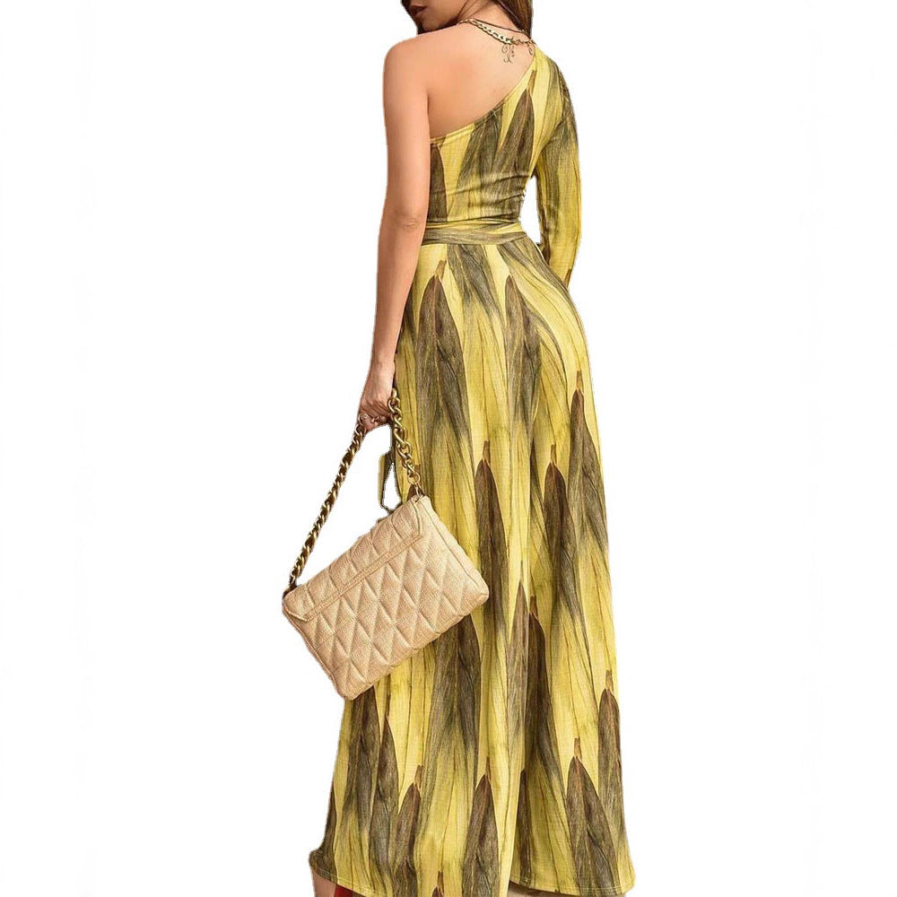 Women's Elegant Jumpsuit with Asymmetrical Cut and Floral Print