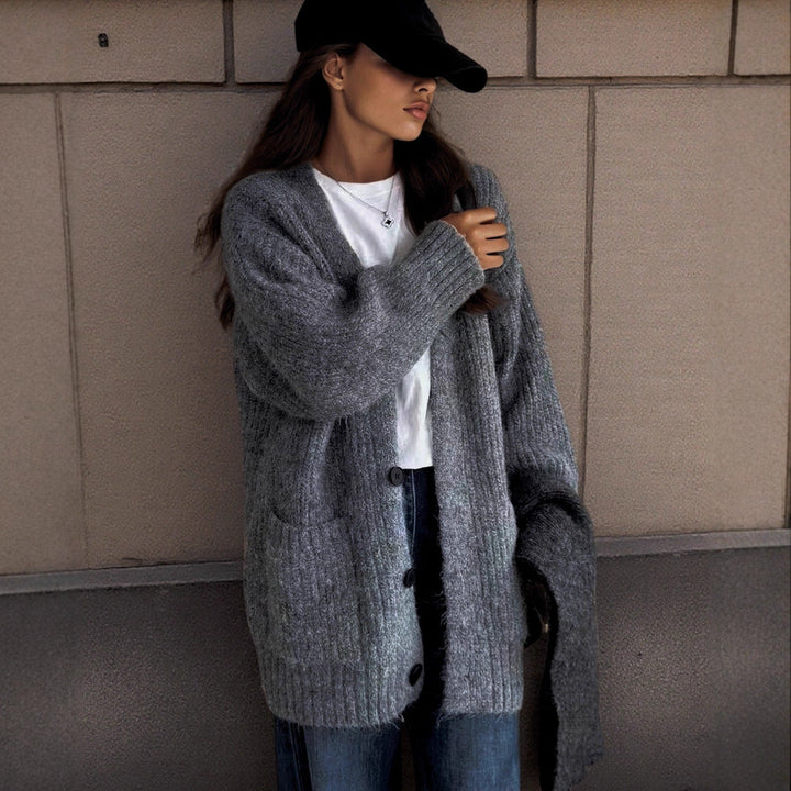 Lune London | Women's chunky knit cardigan with unique texture patterns and practical pockets
