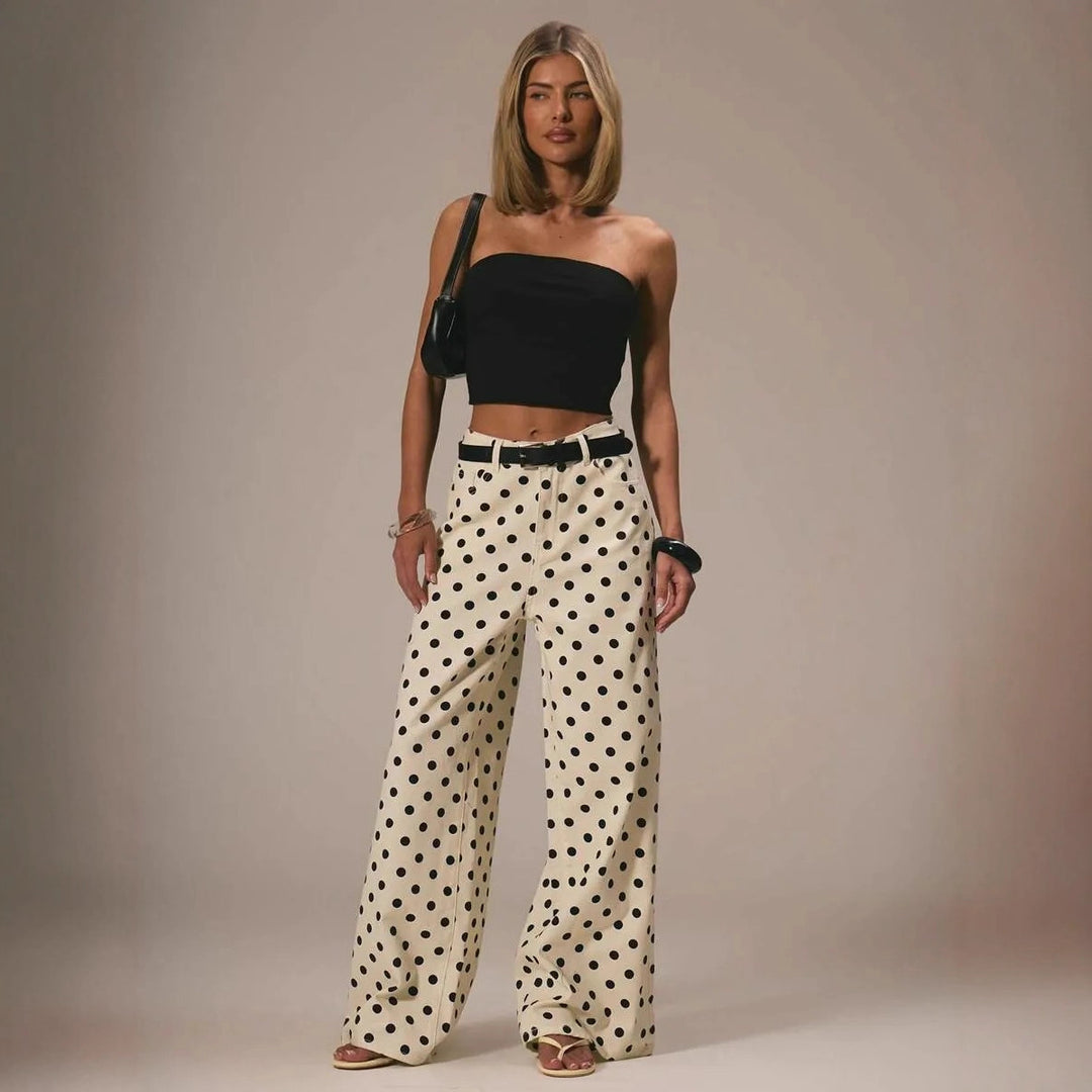 Ladies wide Polka-Dot Palazzo pants with high-waist cut Lune London