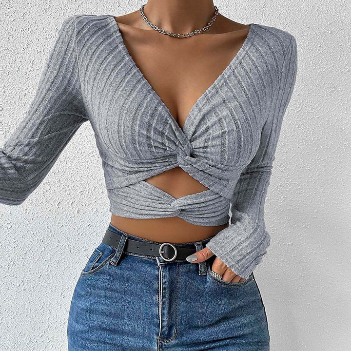Top cropped femme avec design intemporel en torsion et manches longues Chic & Stil