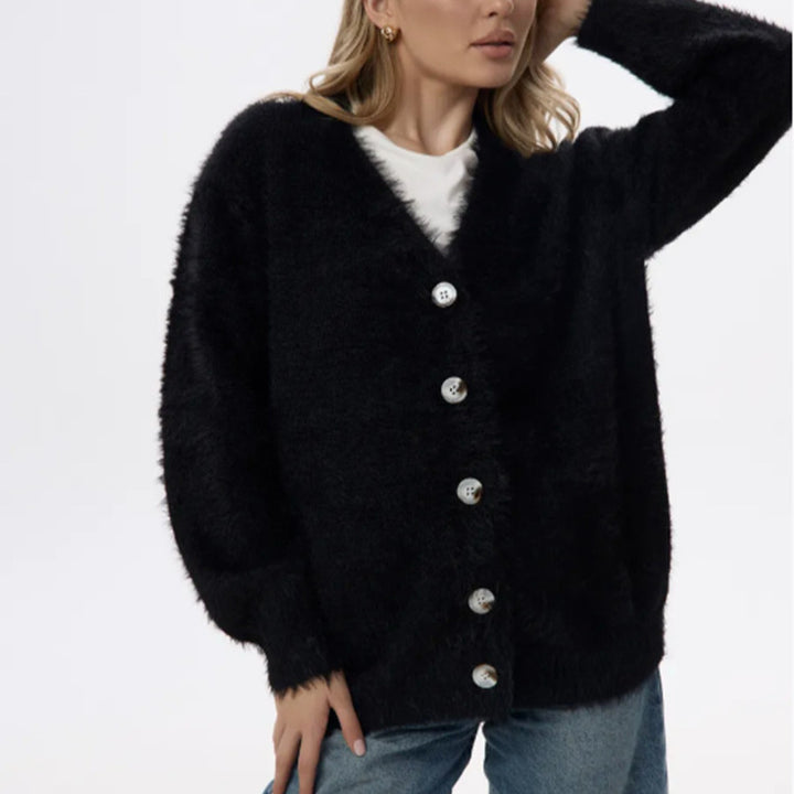 Ladies Soft Wool Sweater with Pearl Buttons and Casual Chic Fit