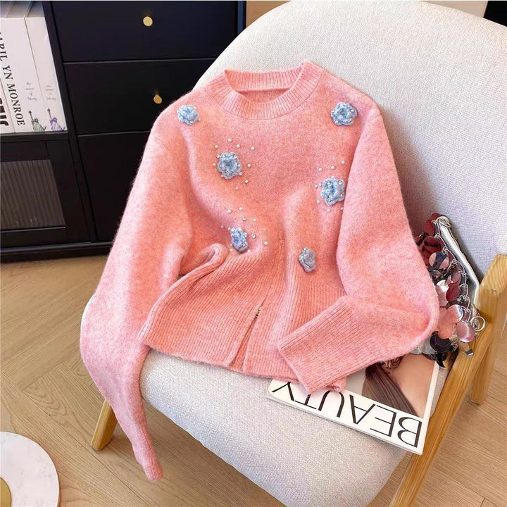 Pull Femme avec design floral texturé et ornements en perles Chic & Stil