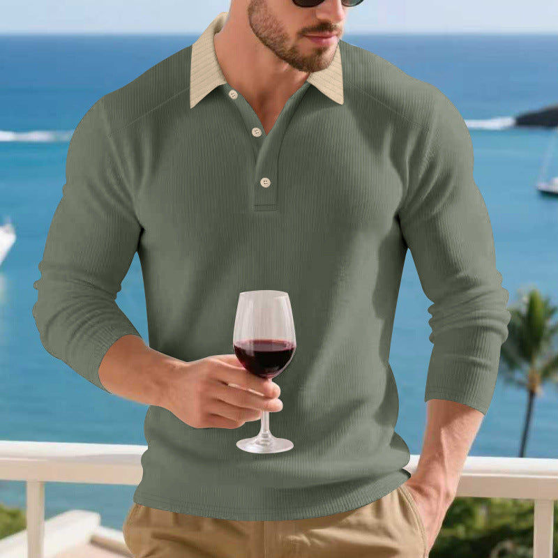 Men's long-sleeved polo shirt with textured collar Lune London