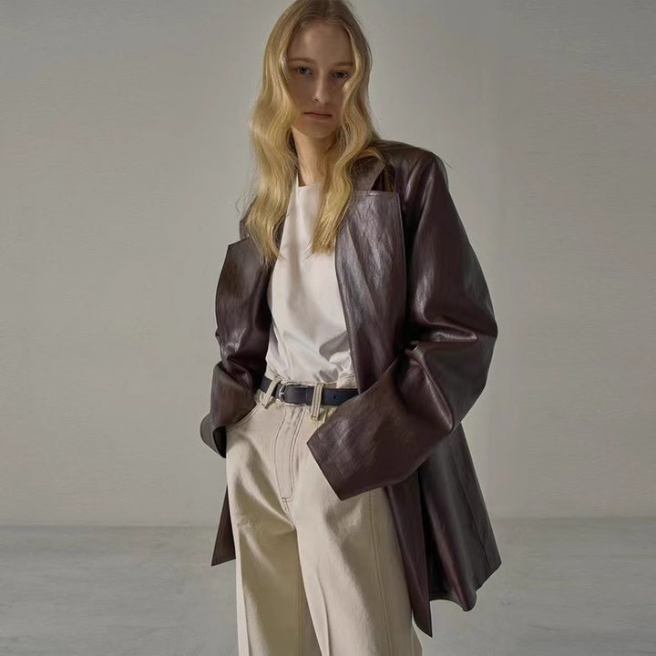 Blazer surdimensionné en faux cuir pour femmes Chic & Stil