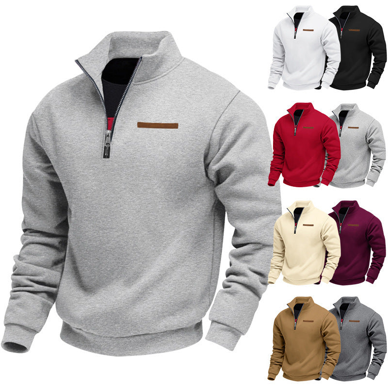 Sporty fleece pullover for men with half-zip Lune London