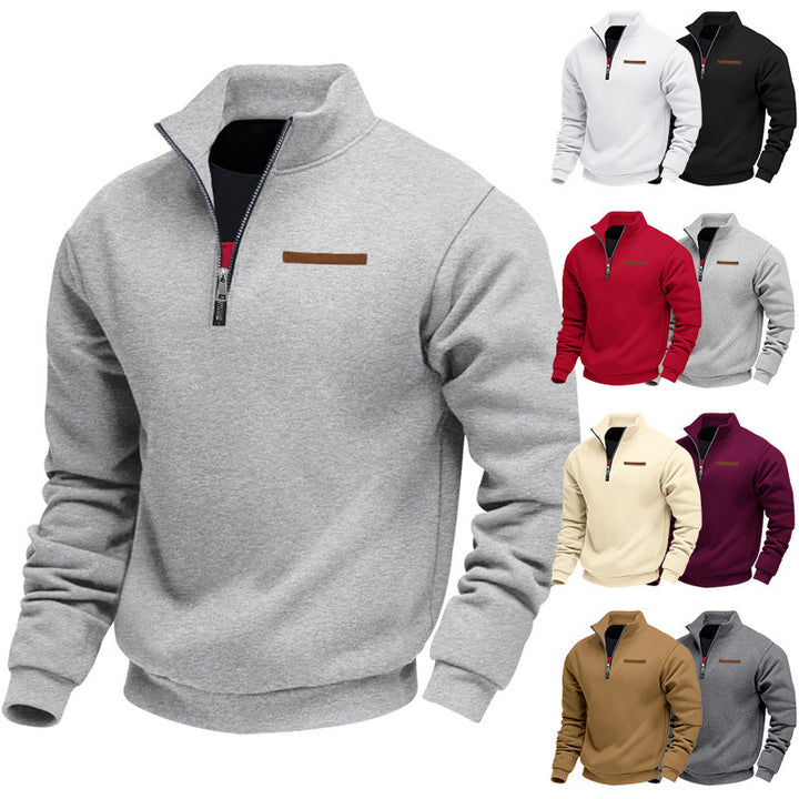 Sporty fleece pullover for men with half-zip Lune London