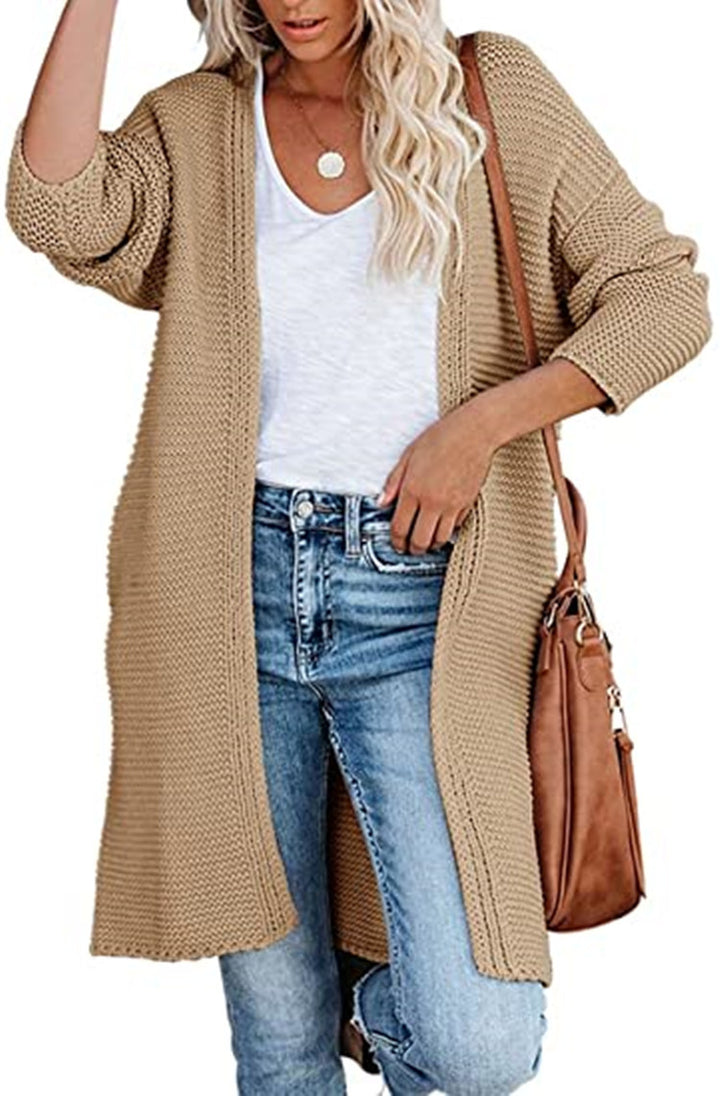 Women Long oversized knit cardigan with deep pockets and textured design Lune London