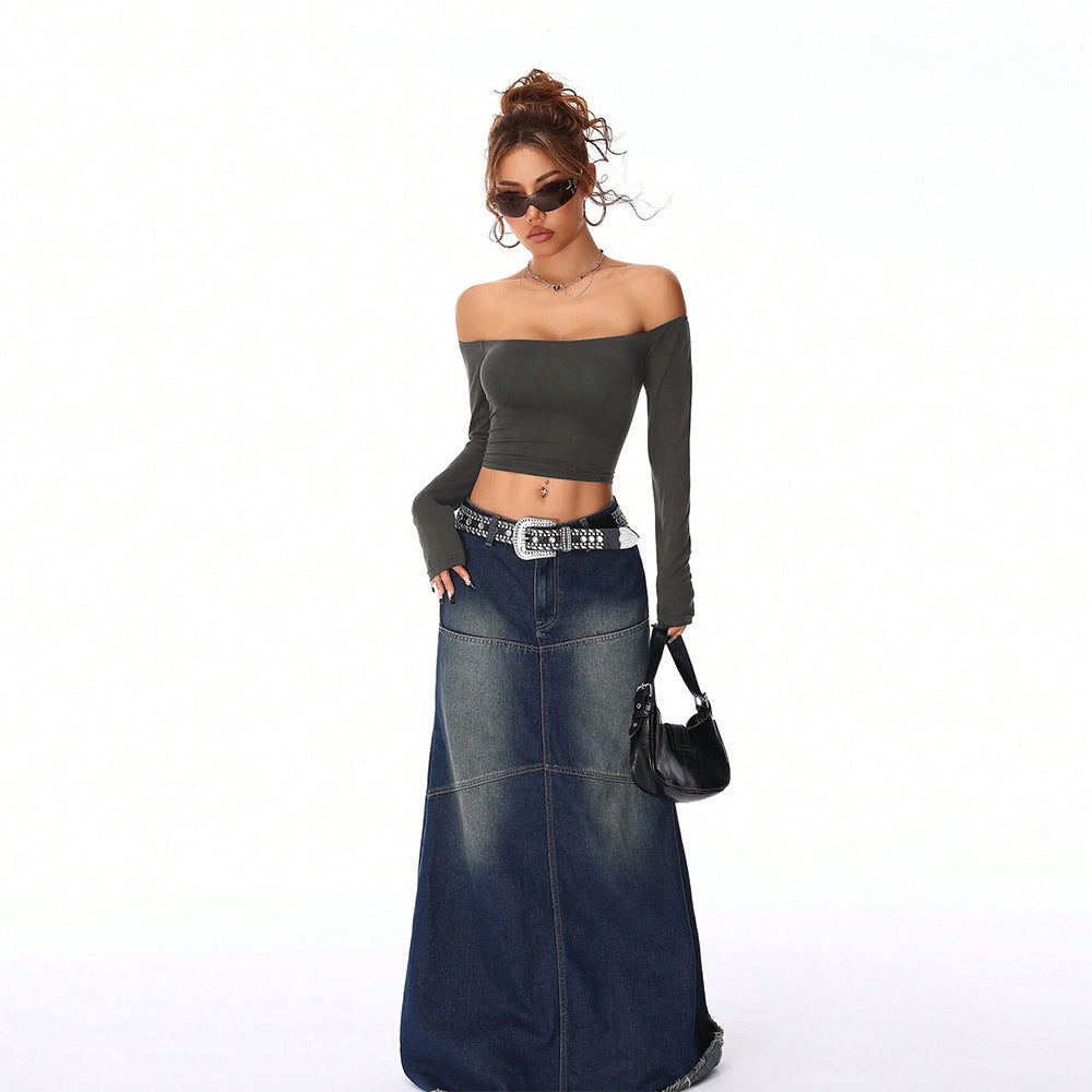 Haut court femmes à épaules dénudées avec manches longues et silhouette ajustée Chic & Stil