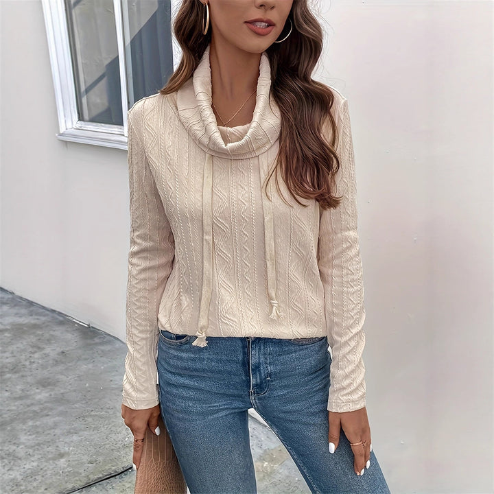 Women's sweater with cowl neck and textured pattern detail and long sleeves Lune London