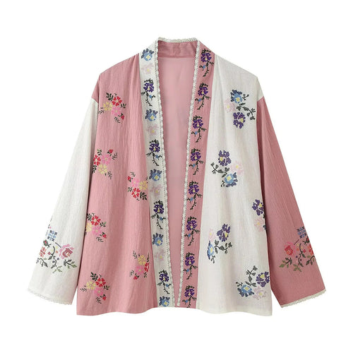 Women’s kimono jacket with floral embroidery and elegant collar Lune London