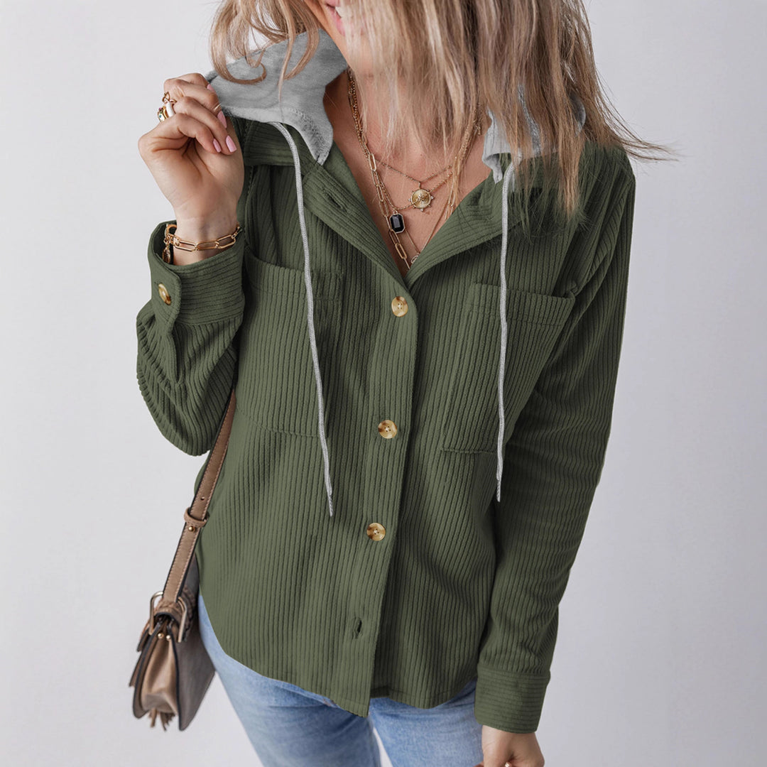 Lune London Women's Flannel Jacket with Hood and Trendy Ribbed Knit Design